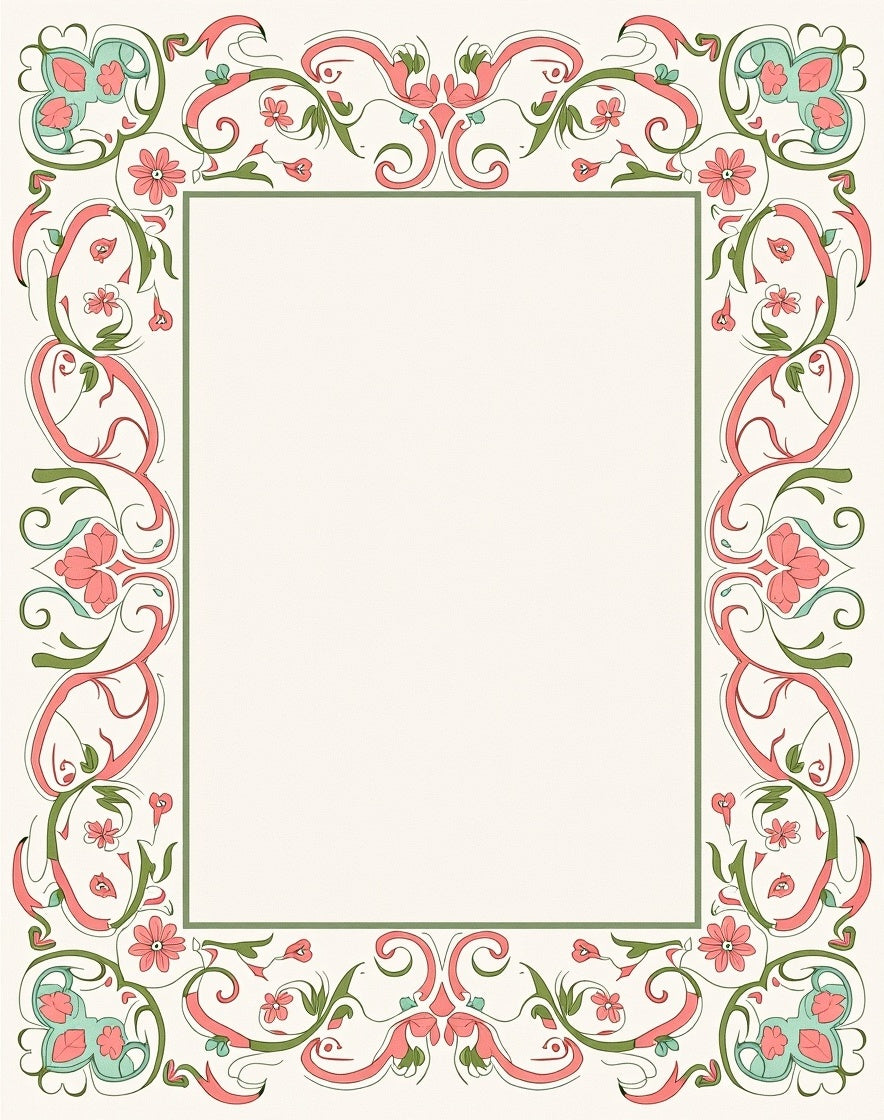 Ornate Floral Vines Decorative Border Rug