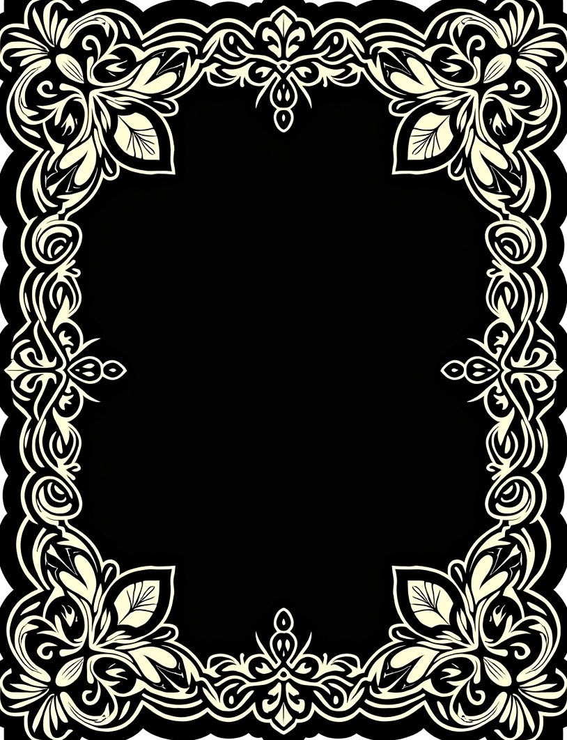 Elegant Black Floral Scroll Design Rug