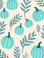 Teal Pumpkin And Leaf Pattern Rug
