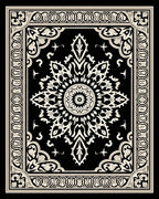 Elegant Black White Floral Mandala Rug