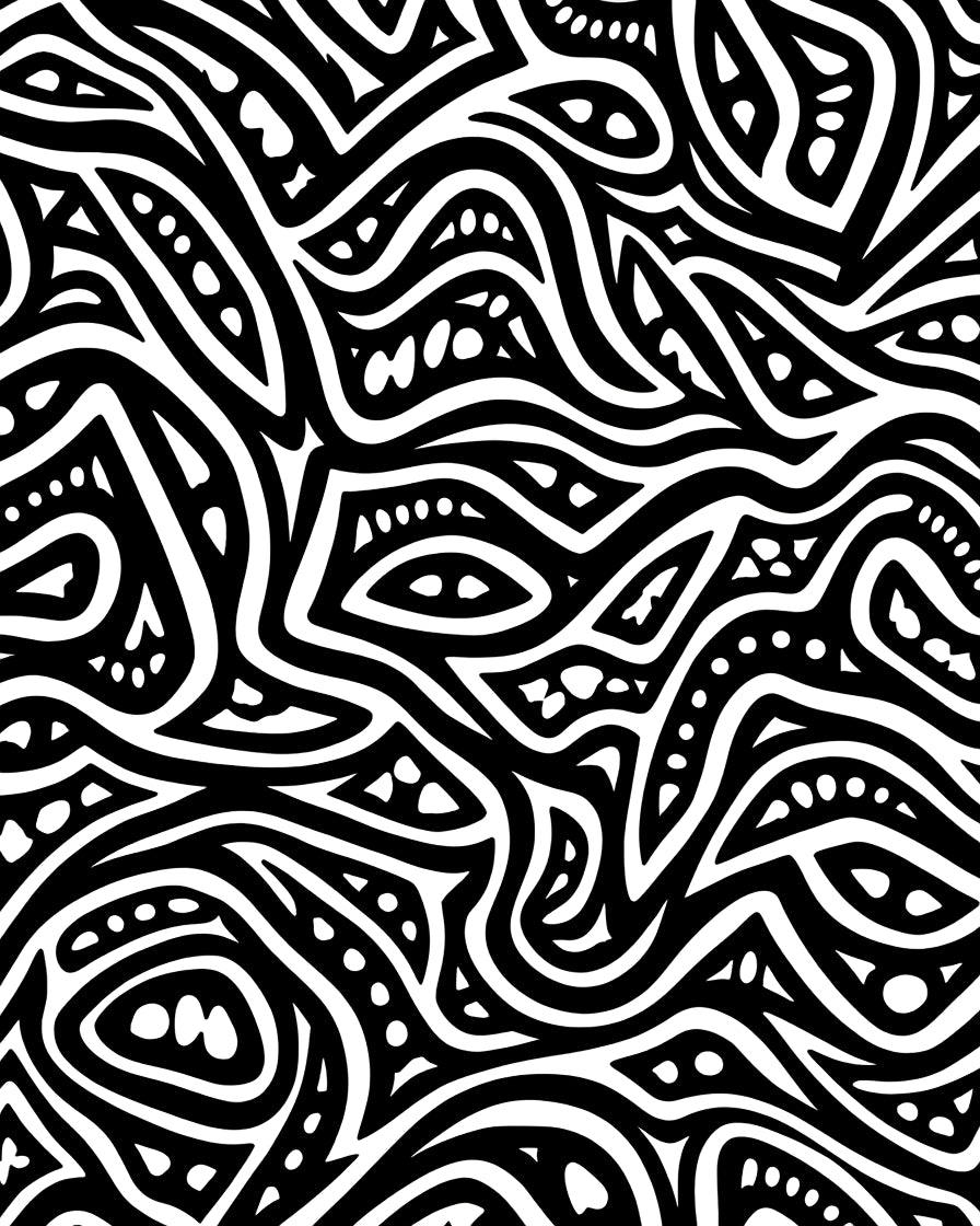 Abstract Black White Wavy Pattern Rug