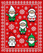 Red Santa Gnomes Snowflake Scatter Rug