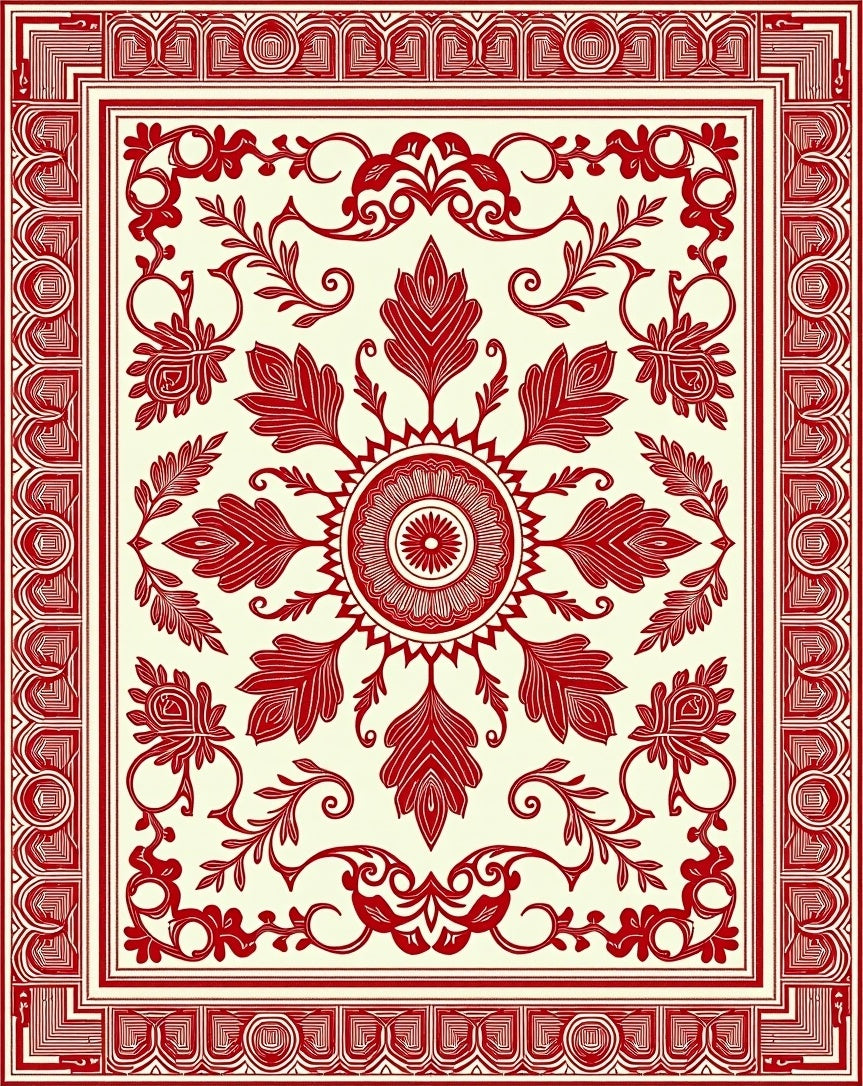 Classic Red Floral Border Design Rug