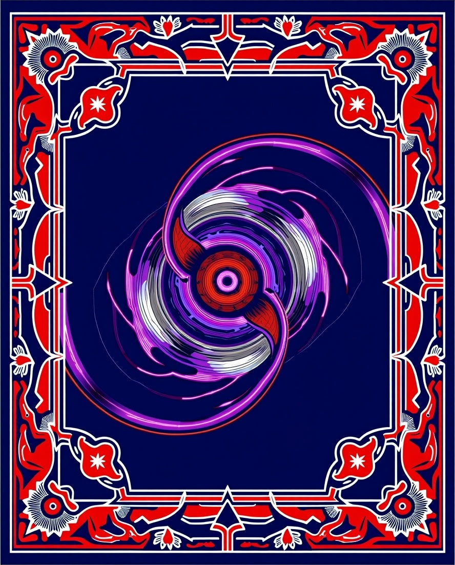 Vibrant Red And Royal Blue Swirl Rug
