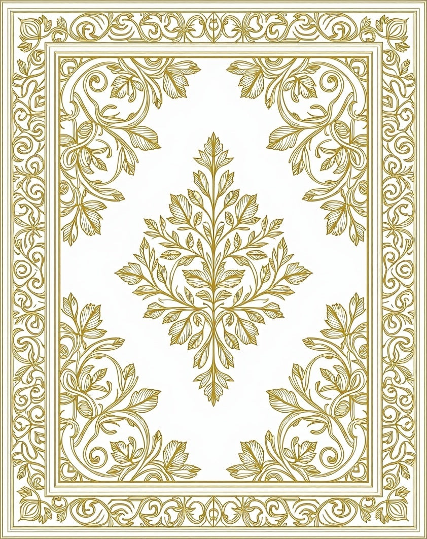 Ornate Floral Golden Border Design Rug