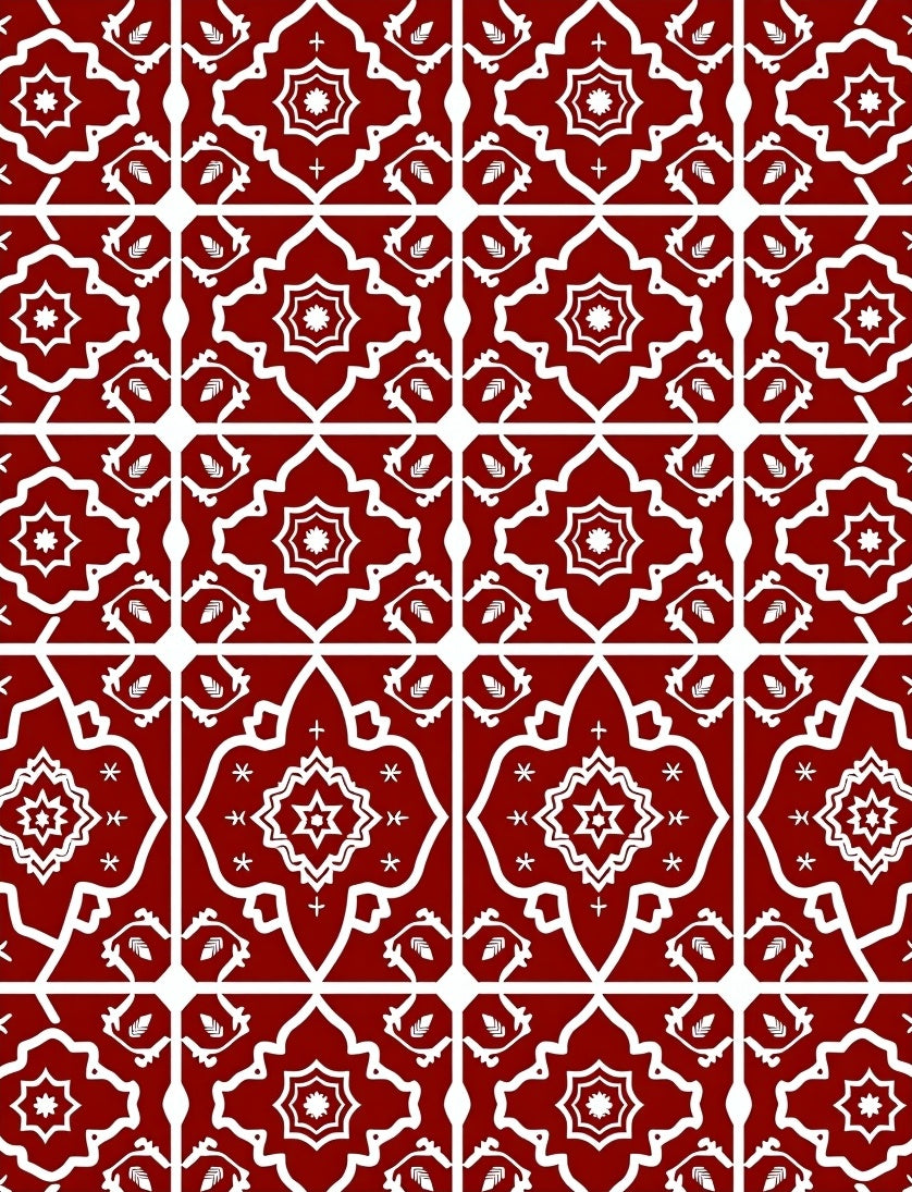 Classic Red White Geometric Tiles Rug
