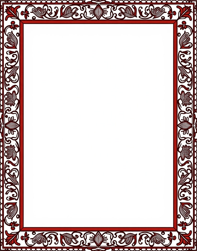 Ornate Red Floral Border Design Rug