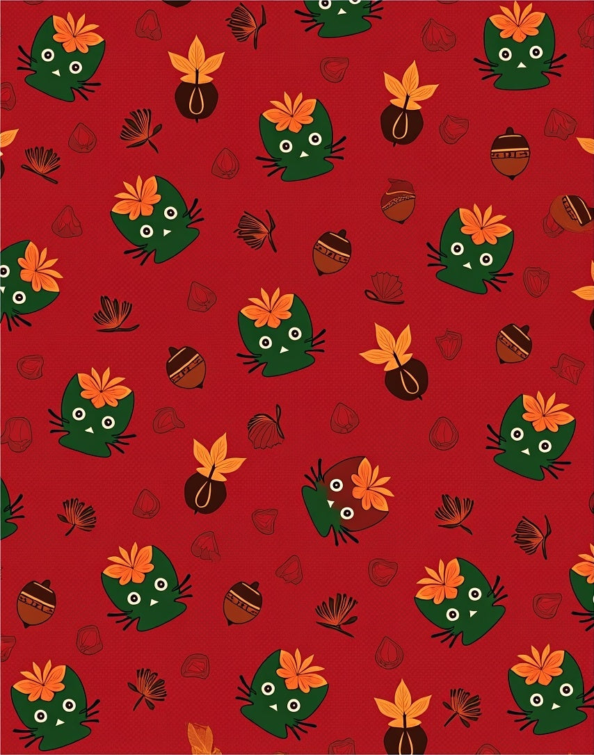 Cute Whimsical Cat Autumn Leaves Rug