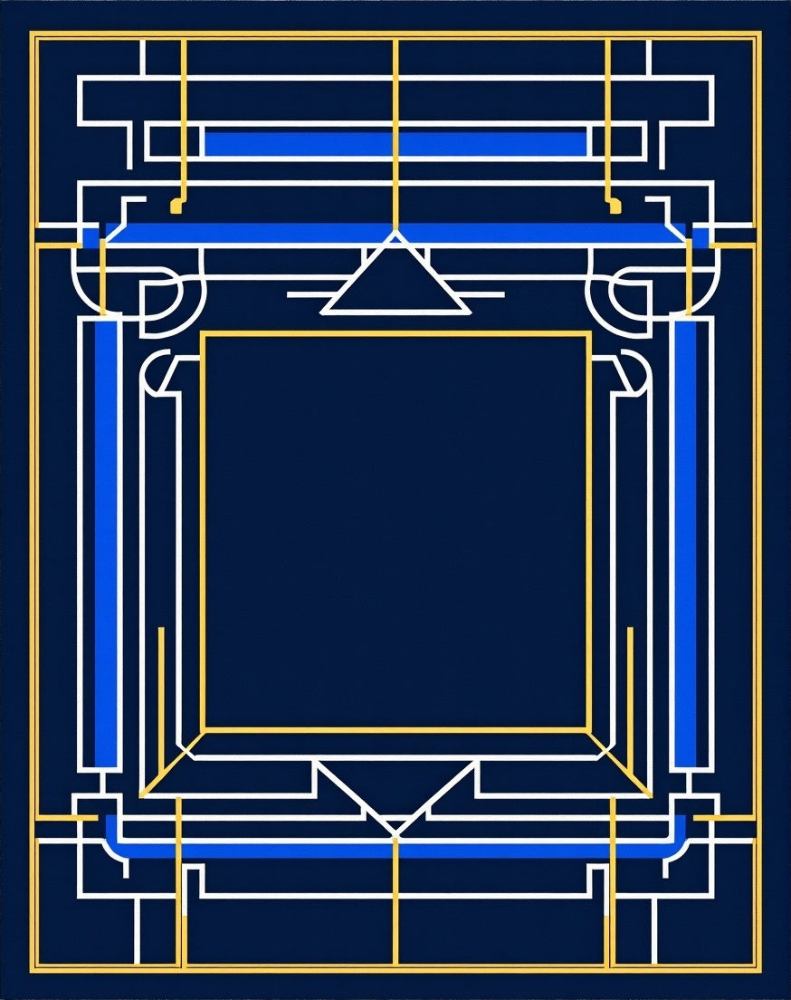 Navy Blue Geometric Lines Rug