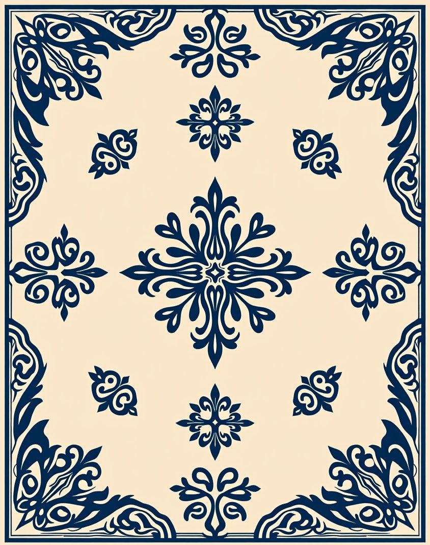 Ornate Scrollwork Floral Pattern Rug