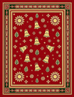 Festive Red Gold Bell Snowflake Rug