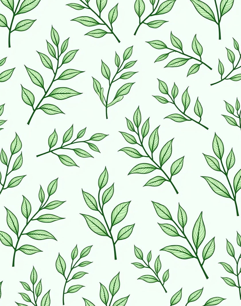 Green Leafy Branch Pattern Rug