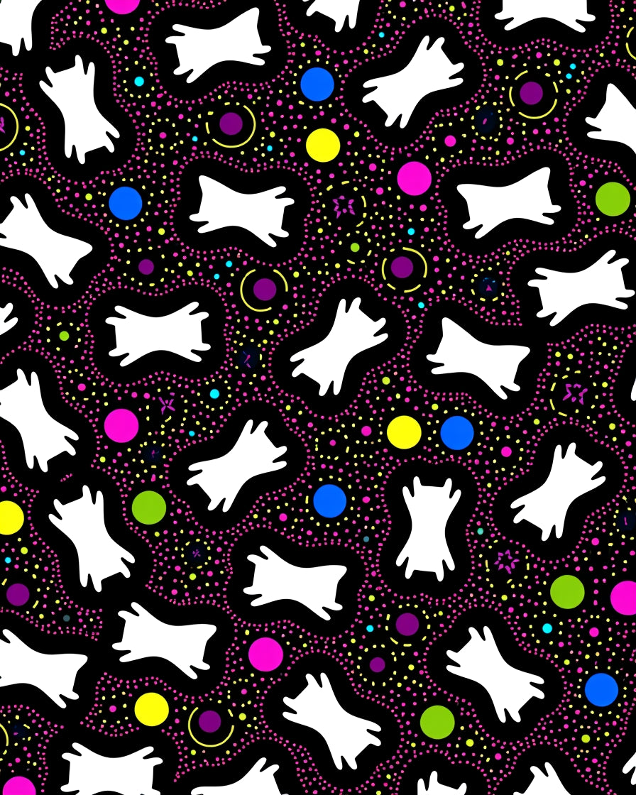 Whimsical White Figures Colorful Dot Design Rug