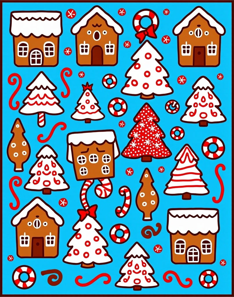 Whimsical Gingerbread Christmas Trees Houses Rug