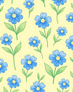Blue Flowers On Light Yellow Background Rug