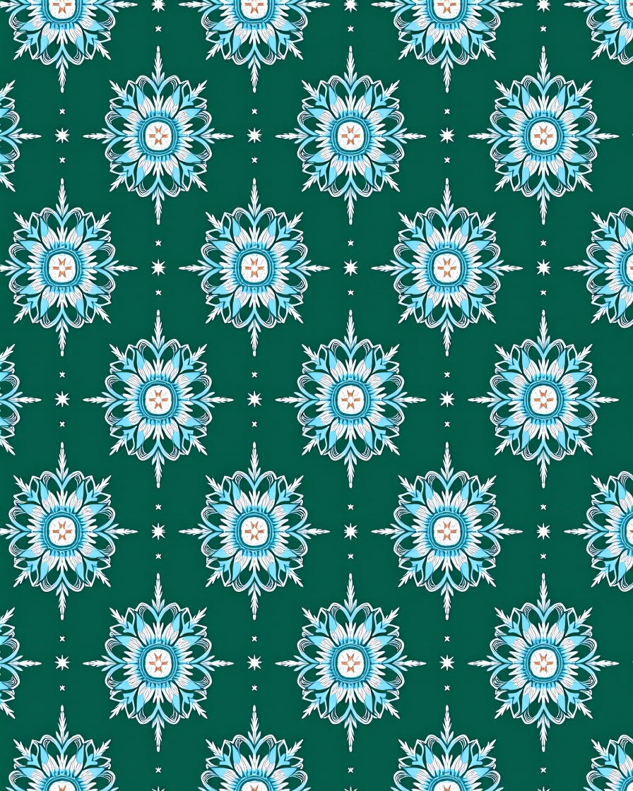 Teal Blue Floral Starburst Medallion Rug