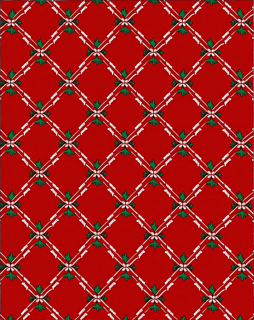 Red Diamond Lattice Floral Pattern Rug