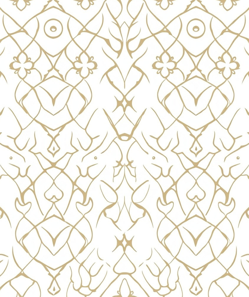 Golden Outline Intertwined Scroll Pattern Rug