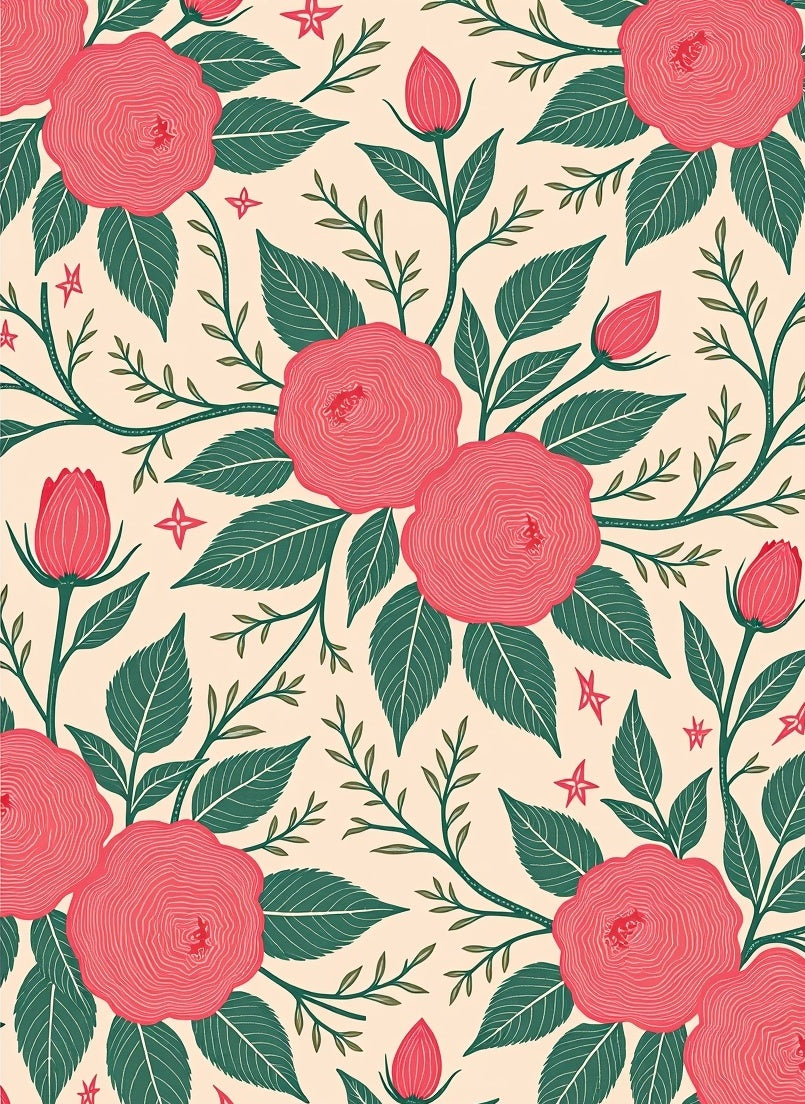 Ornate Rose and Leaf Pattern Rug