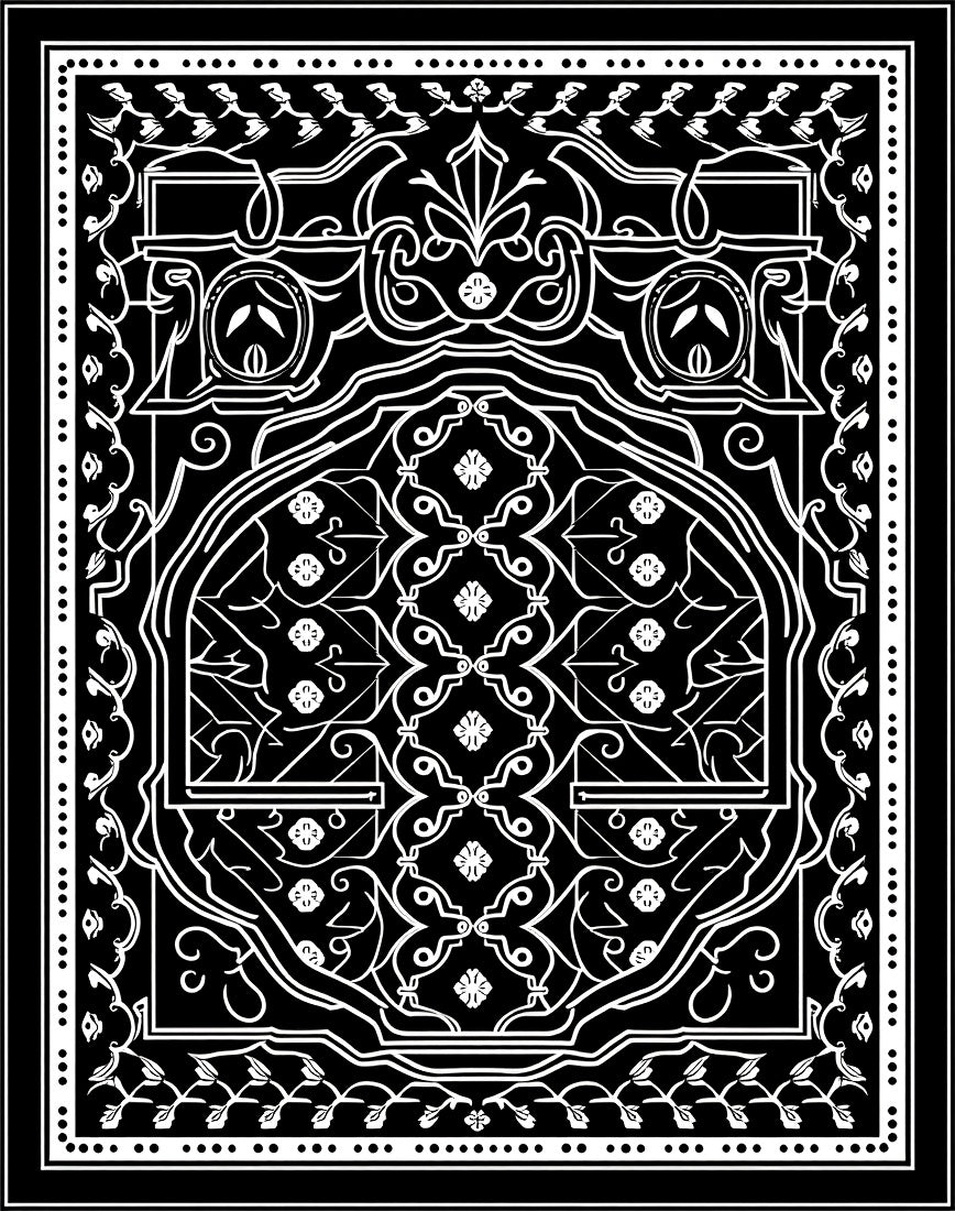 Intricate Black White Floral Design Rug
