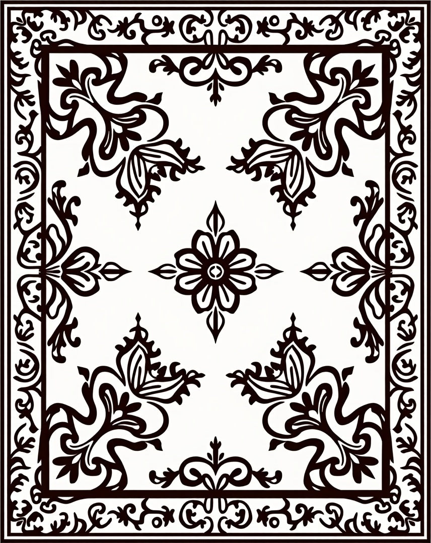 Classic Floral Swirl Border Rug