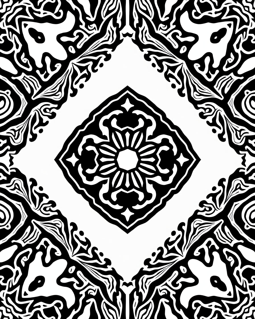 Bold Black White Mandala Pattern Rug
