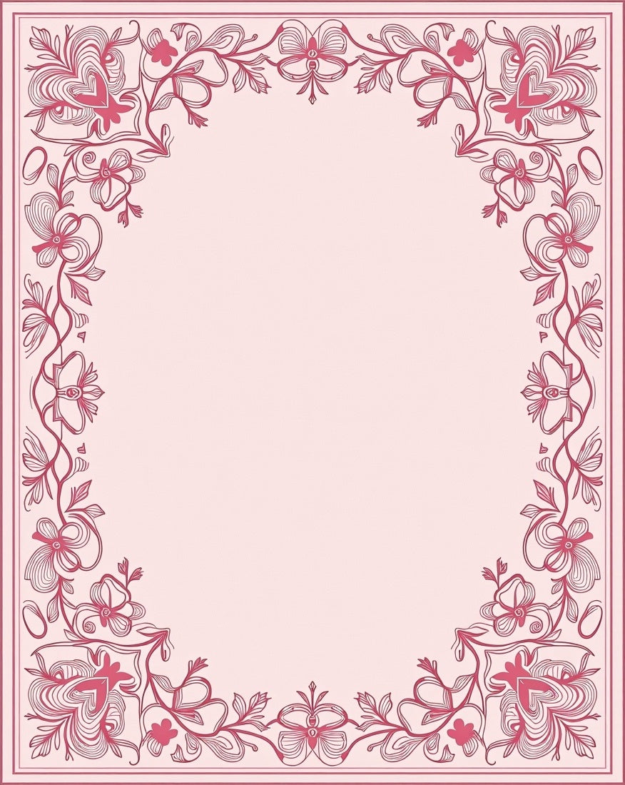 Ornate Pink Floral Scroll Border Design Rug