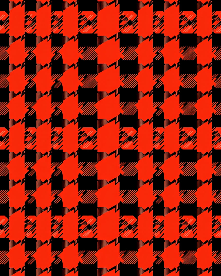 Bold Red Black Houndstooth Pattern Rug