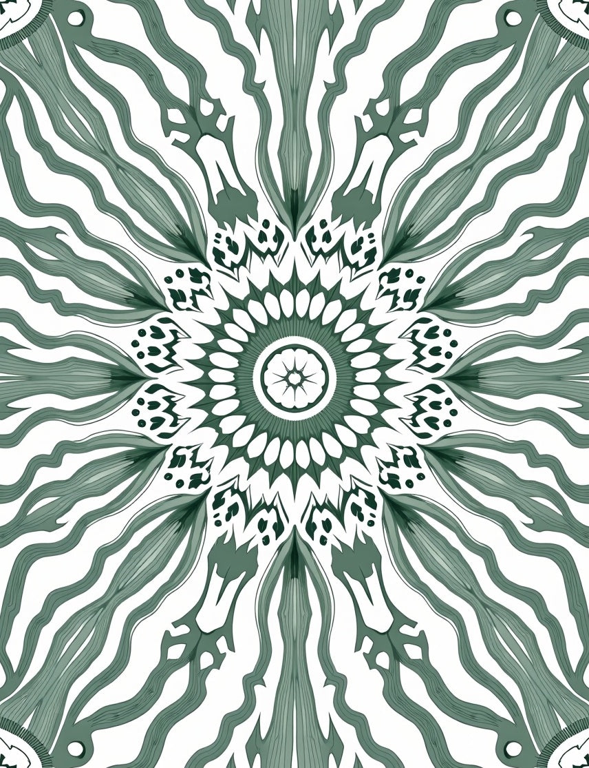Green Abstract Mandala Pattern Rug