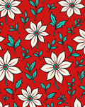 Bold Red Floral Leaf Pattern Rug