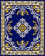 Vibrant Navy Floral Medallion Frame Rug