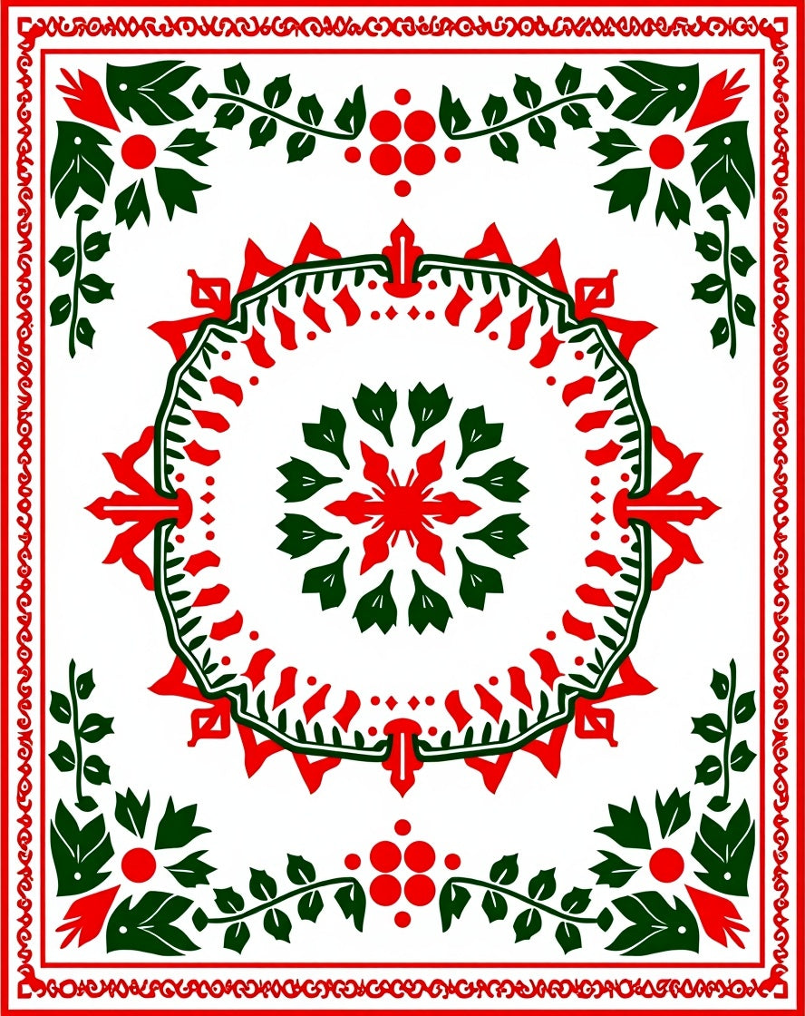 Red Green Floral Vine Pattern Rug