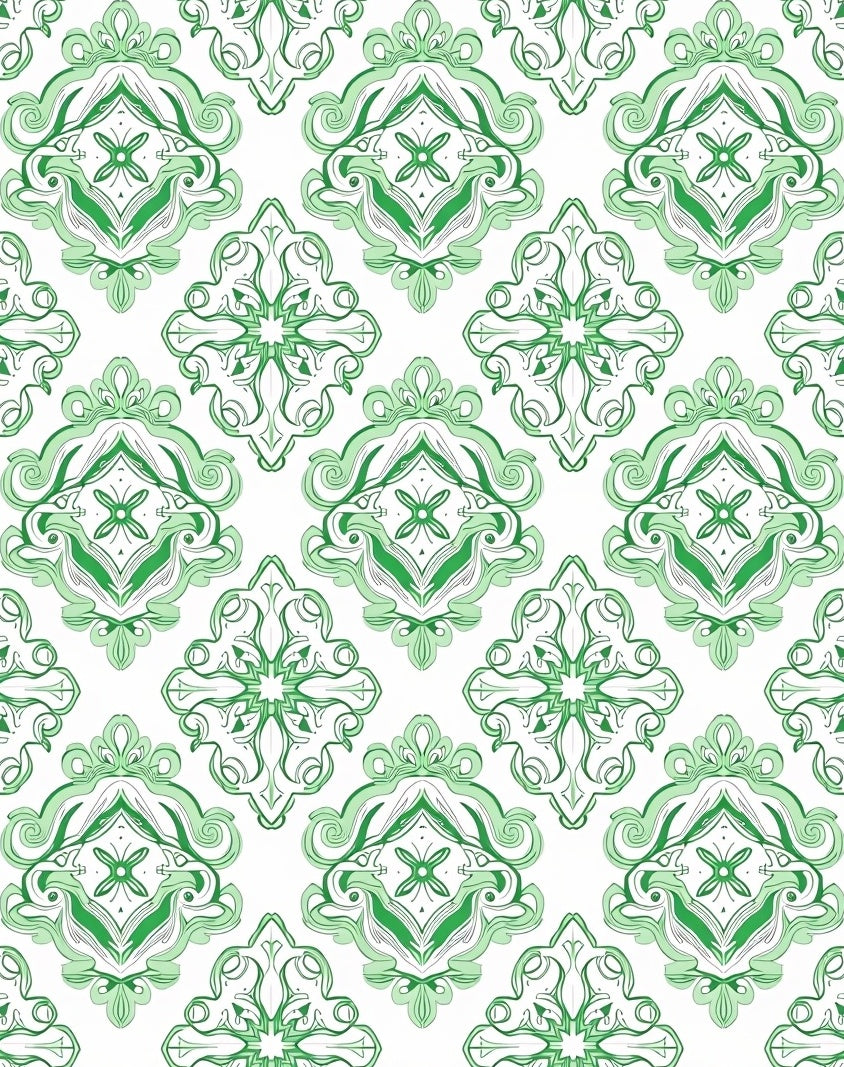 Emerald Green Classic Damask Pattern Rug