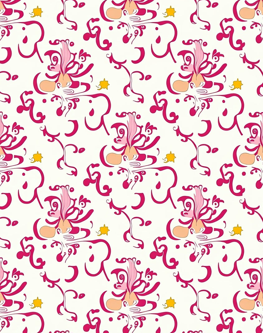 Whimsical Pink Floral Swirl Pattern Rug