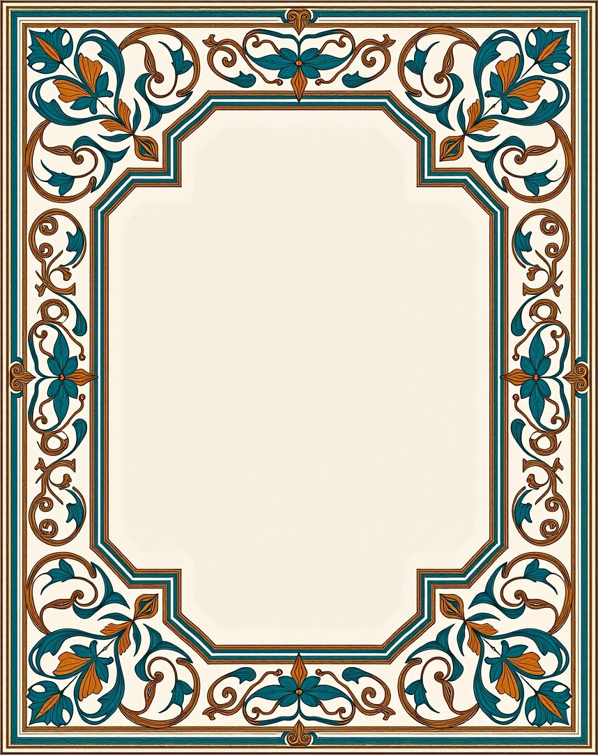 Ornate Floral Scrolls Border Design Rug