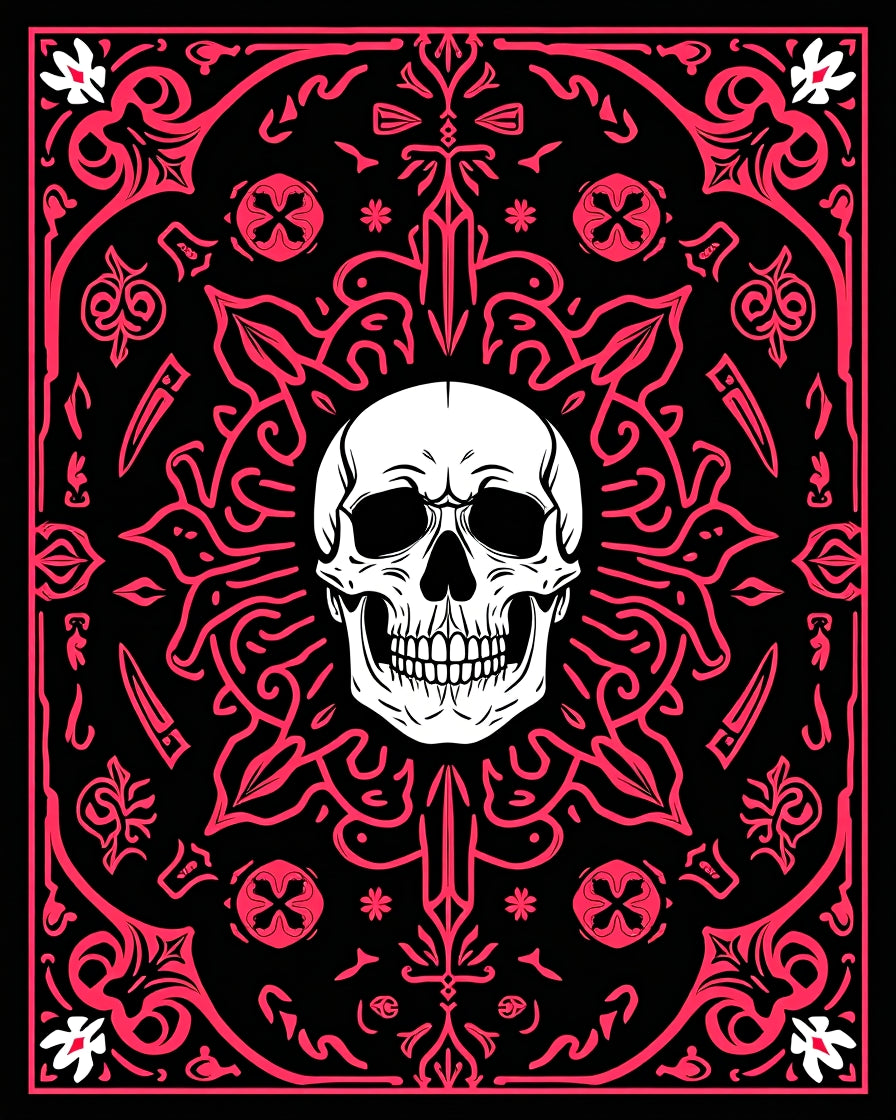 Gothic Skull With Pink Floral Accents Rug