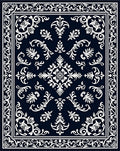 Ornate Floral Scrollwork Indigo Rug