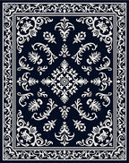 Ornate Floral Scrollwork Indigo Rug
