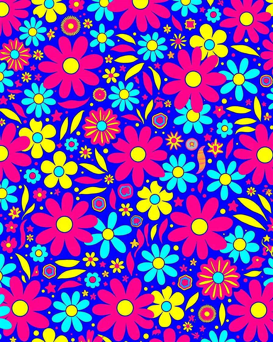 Groovy Retro Floral Pattern with Stars Rug