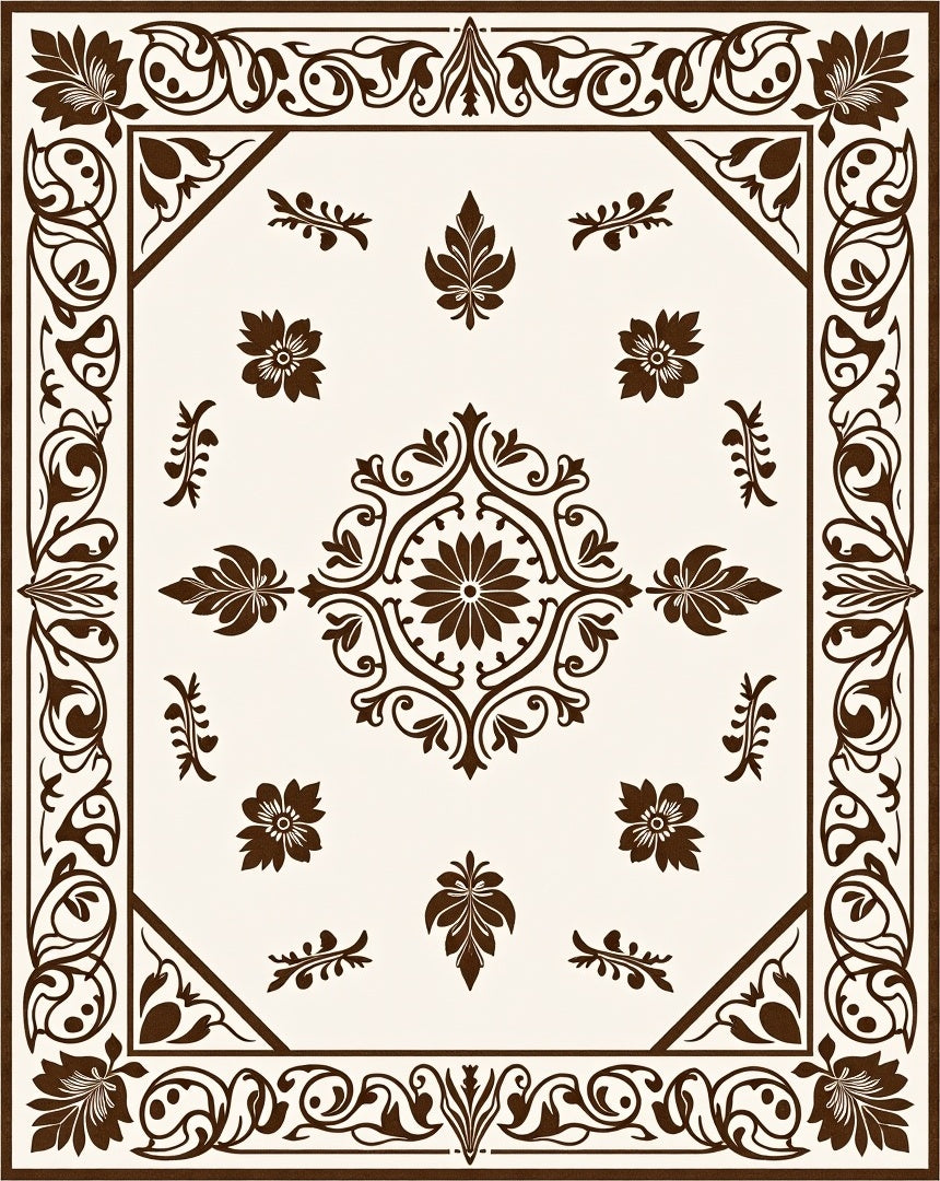 Ornate Floral Leaf Pattern Rug