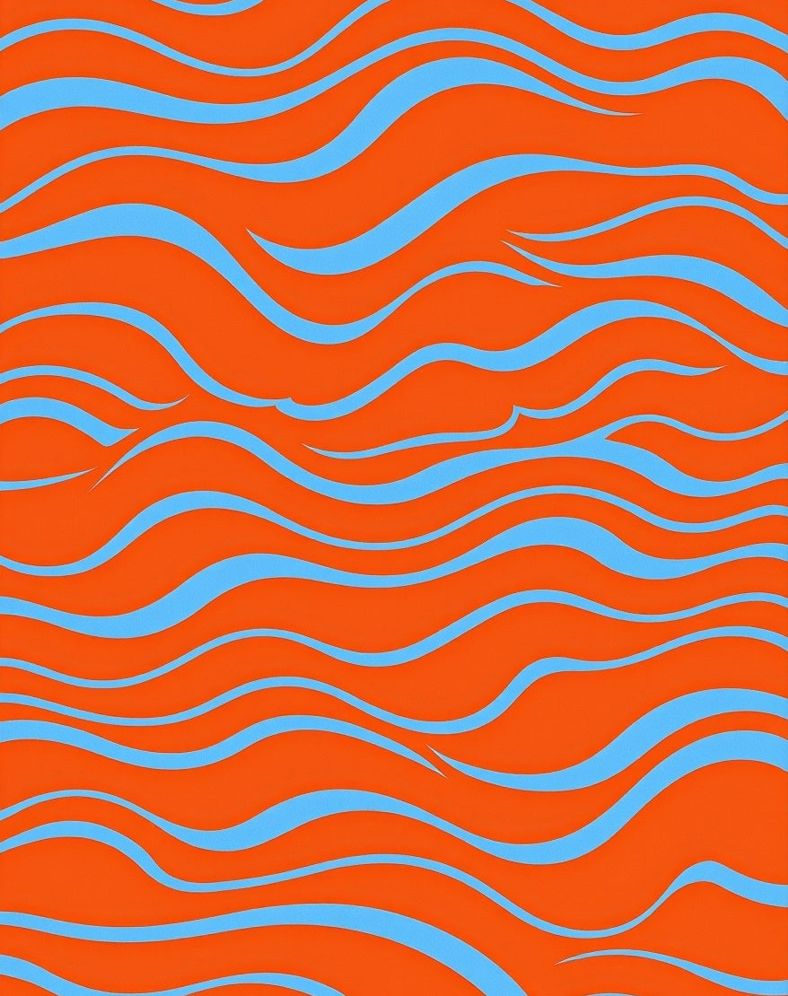 Fluid Blue Waves On Orange Field Rug