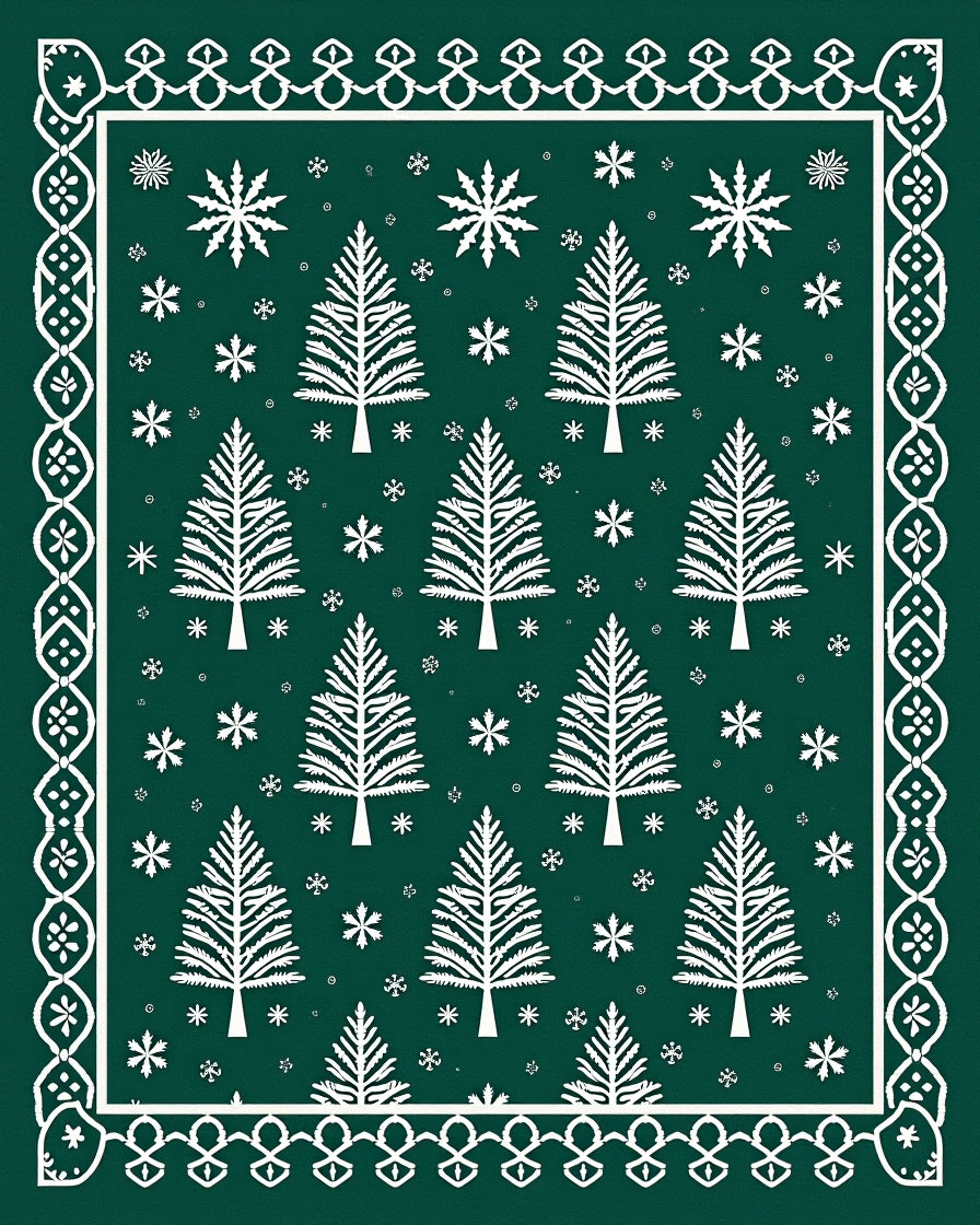 Forest Trees and Snowflakes Design Rug