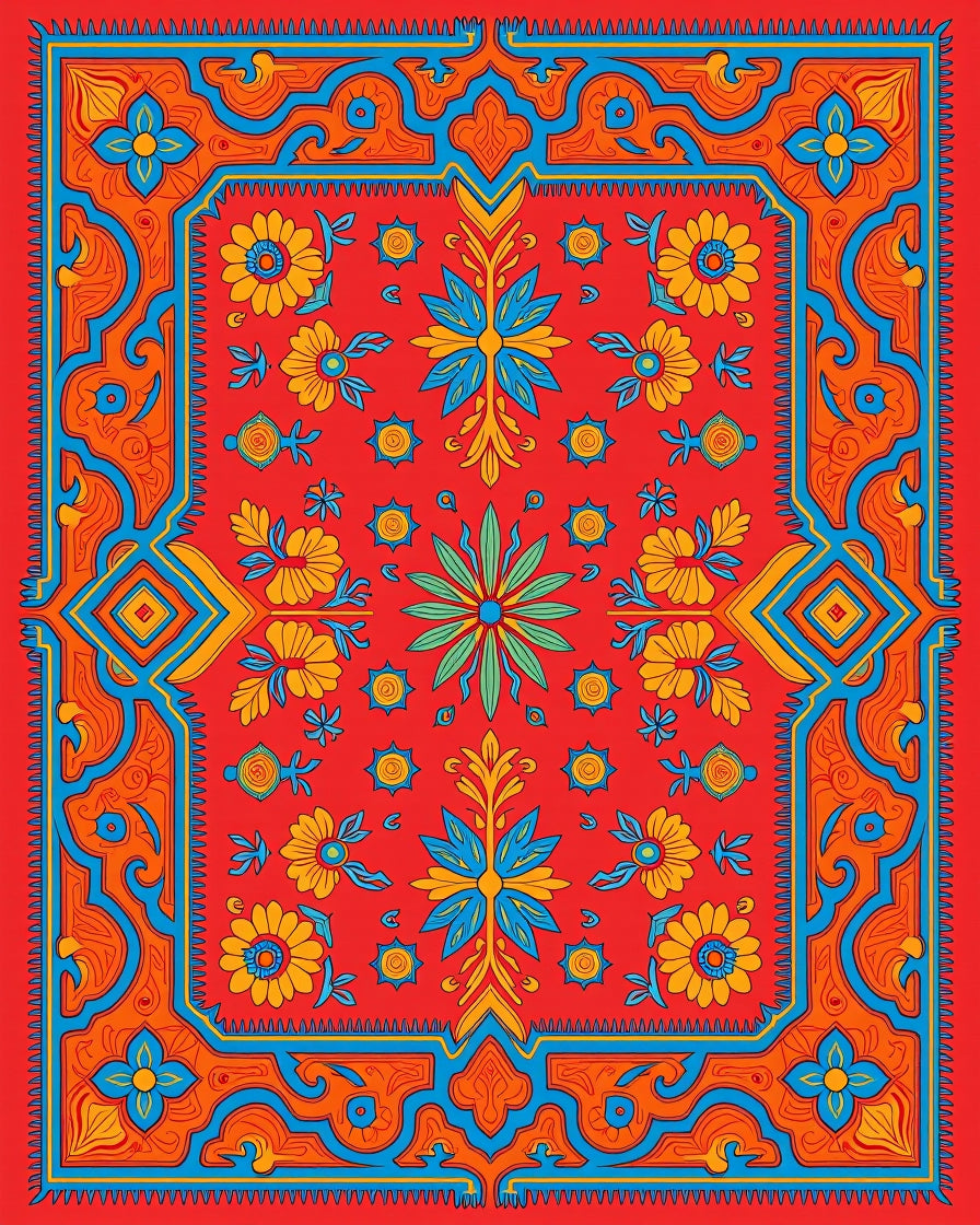 Vibrant Floral Geometric Pattern Rug