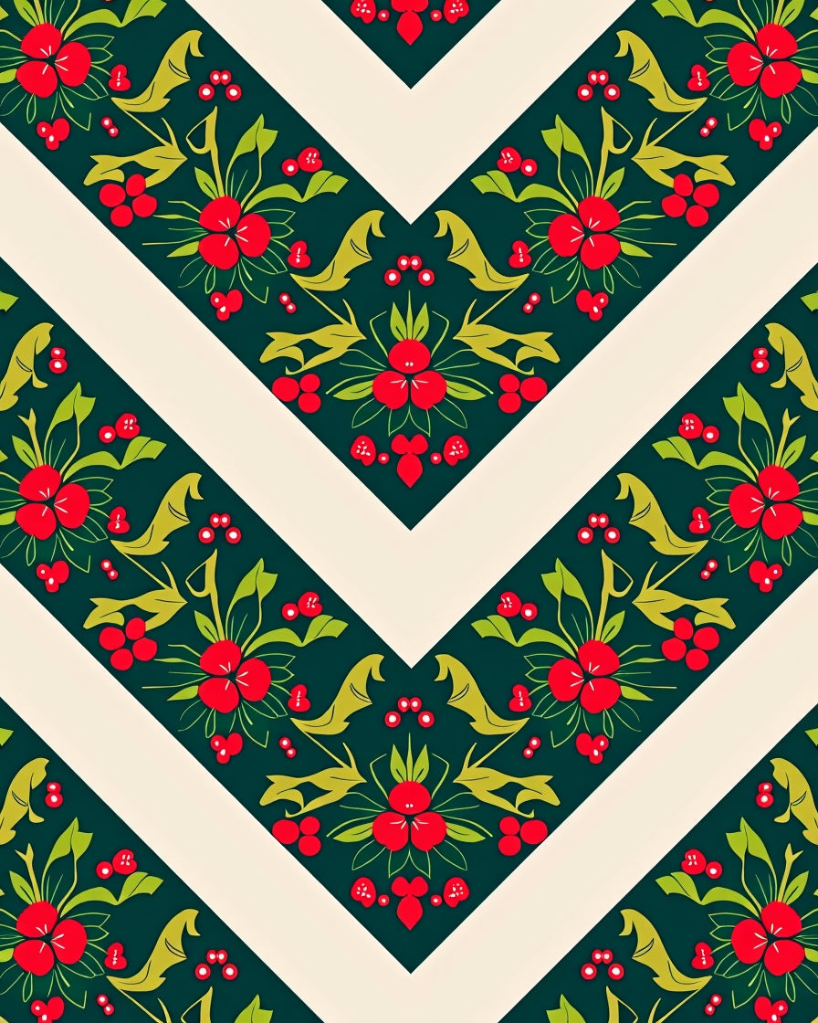 Green Floral Chevron Pattern Rug