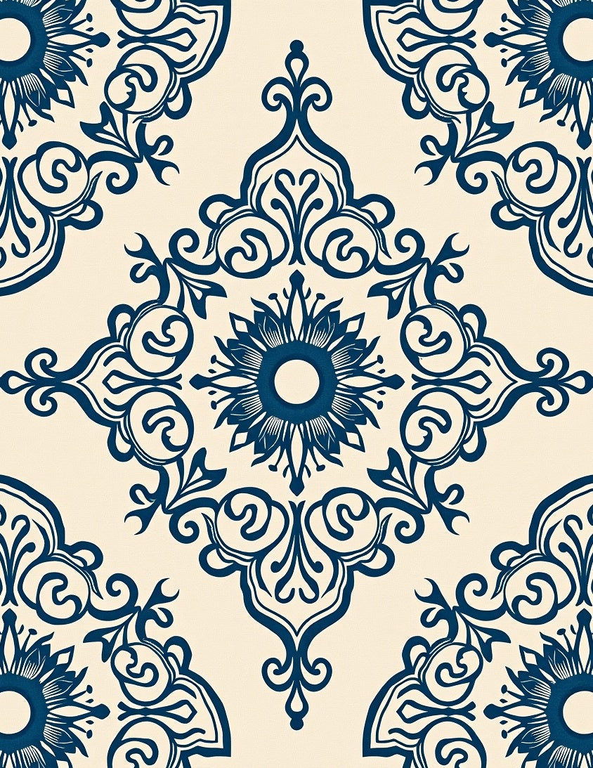 Ornate Blue Floral Damask Pattern Rug