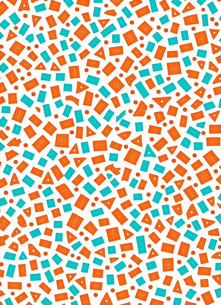 Playful Orange Teal Geometric Shapes Rug