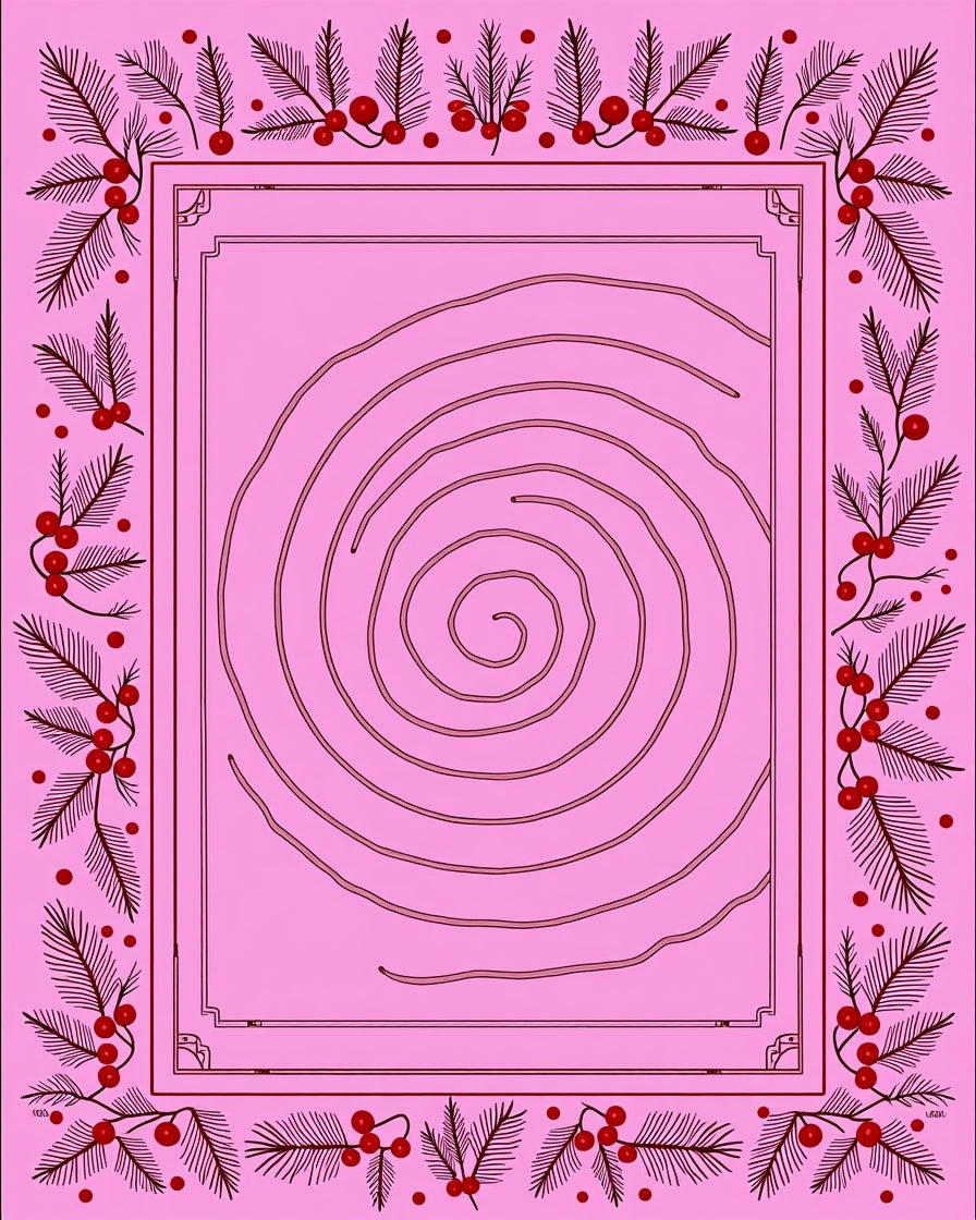 Pink Swirl Botanical Border Design Rug
