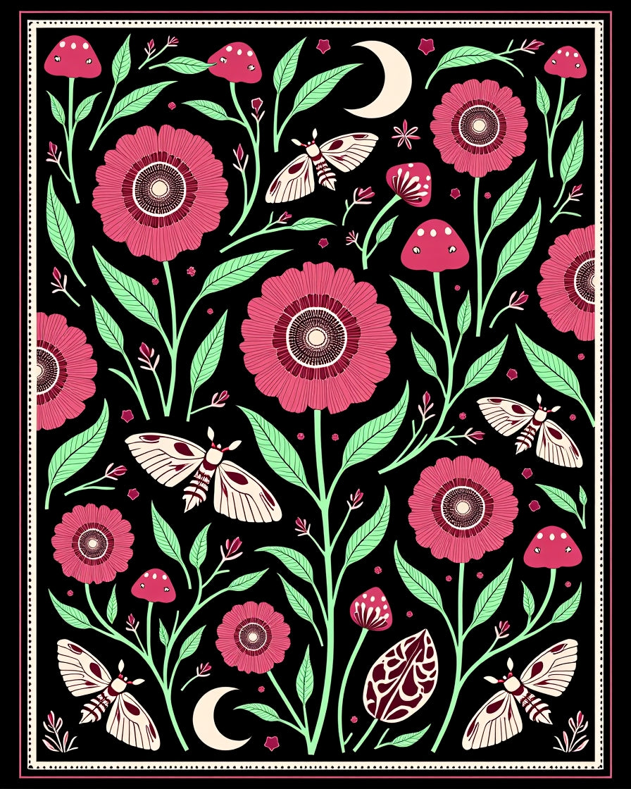 Celestial Floral Moth Pattern Design Rug