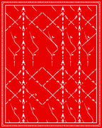 Red White Lattice Floral Pattern Rug