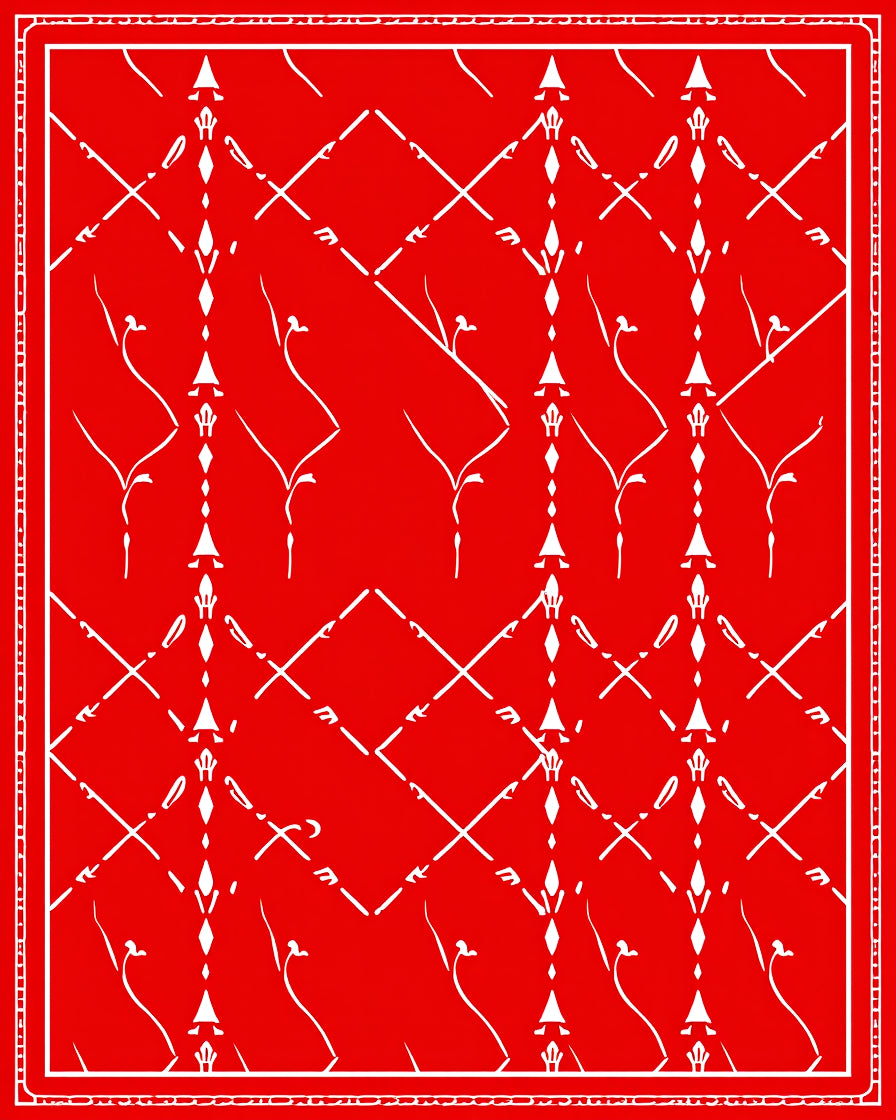 Red White Lattice Floral Pattern Rug